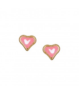 Χρυσά παιδικά σκουλαρίκια 14κ. με ροζ καρδίες σε χρυσό περίγραμμα. ΣΚ26.
