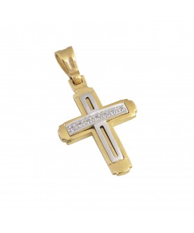 Χρυσός σταυρός με λευκόχρυσο εσωτερκό με ζιργκόν 14κ.  ΣΤ49.